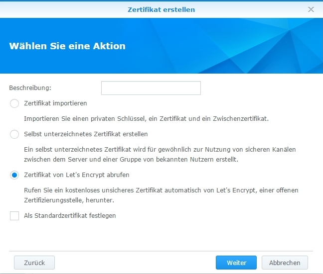 SSL Zertifikat von Let's Encrypt auf Synology NAS mit DSM 6.0 hinzufügen SSL Zertifikat von Let’s Encrypt auf Synology NAS mit DSM 6.0 hinzufügen