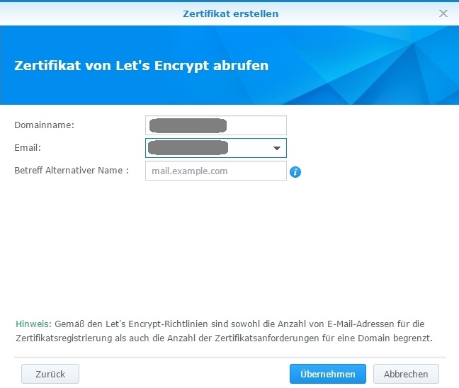 SSL Zertifikat von Let's Encrypt auf Synology NAS mit DSM 6.0 hinzufügen SSL Zertifikat von Let’s Encrypt auf Synology NAS mit DSM 6.0 hinzufügen