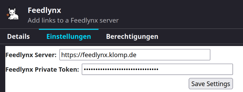 Einrichtung der Feedlynx Firefox Extension