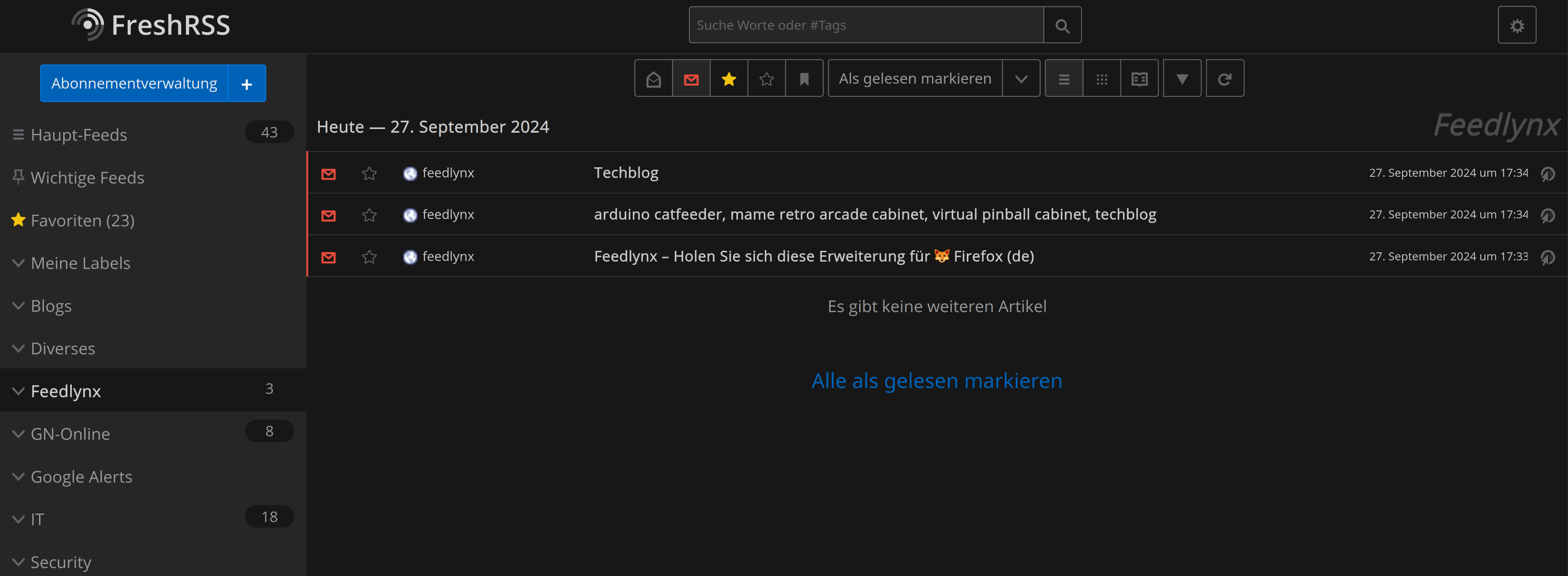 Feedlynx RSS Feed in FreshRSS