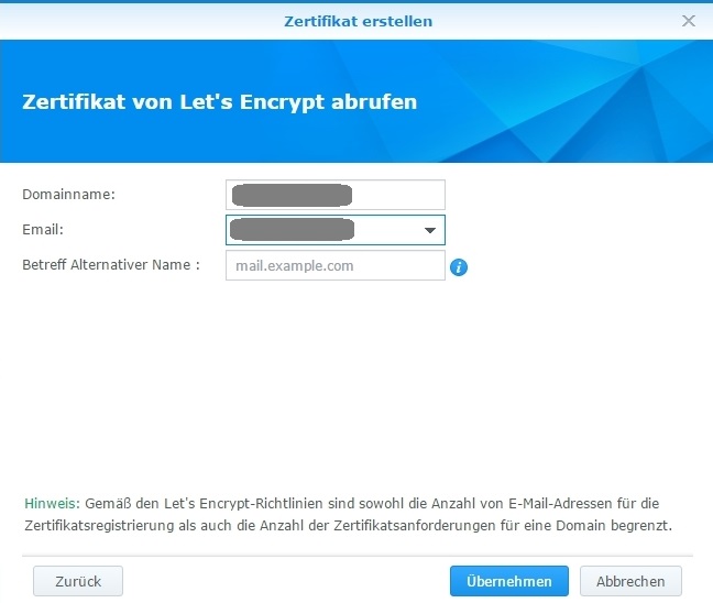 SSL Zertifikat von Let's Encrypt auf Synology NAS mit DSM 6.0 hinzufügen