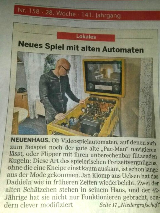 Zeitungsartikel Virtueller Flipper und MAME Arcade Videospielautomat in den Grafschafter Nachrichten